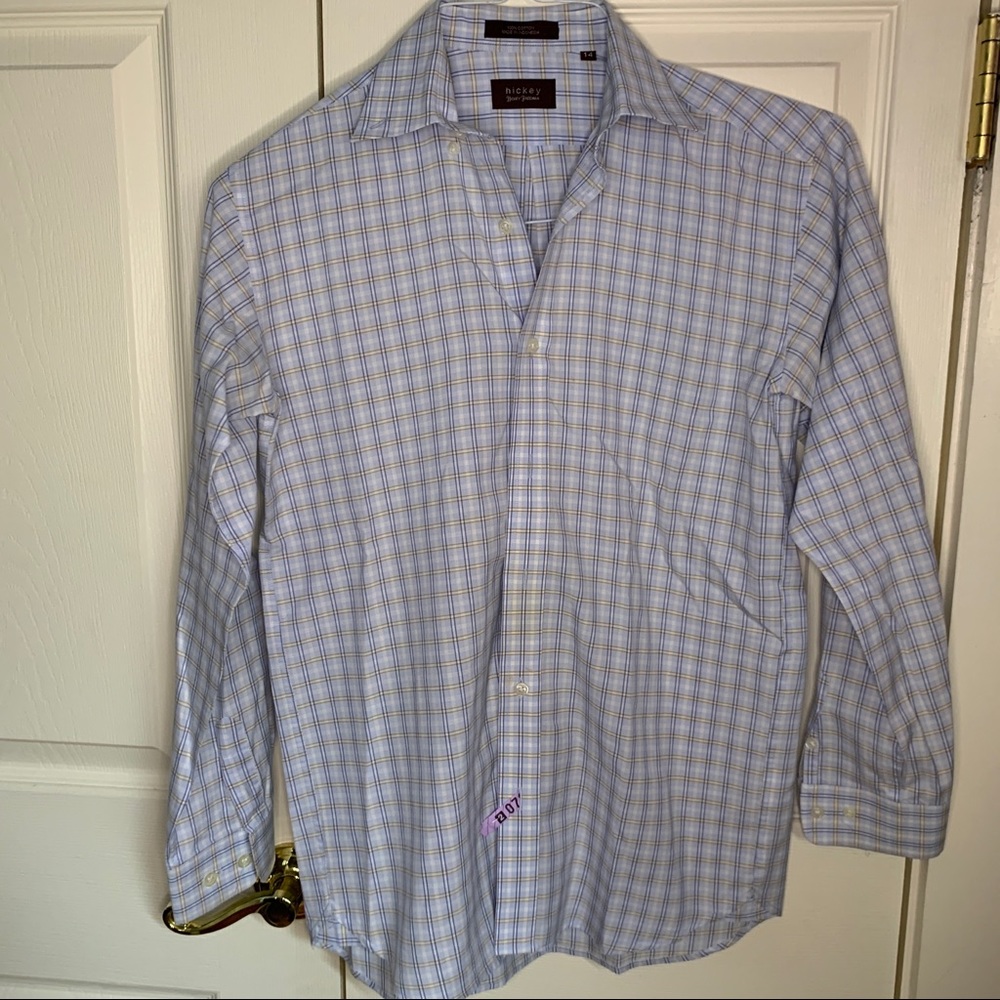 Hickey Freeman light blue checkered dress shirt